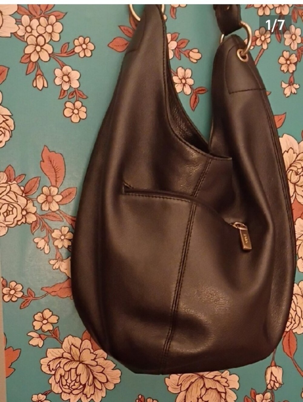 HOBO Black Leather Shoulder Hobo Bag with Gold Accent